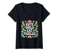 Femme Cornichon à l'aneth et au Concombre, Les Filles Mignonnes mangent des cornichons T-Shirt avec Col en V