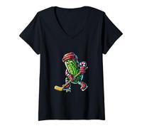 Femme Cornichon Joueur De Hockey Glace Équipé T-Shirt avec Col en V