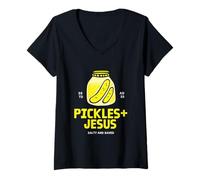 Femme Cornichons Jésus Salé et Sauvé T-Shirt avec Col en V