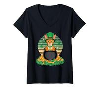 Femme Cornish Rex St Patricks Day Leprechaun Shamrock T-Shirt avec Col en V