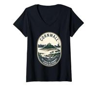 Femme Cornwall Angleterre St Michaels Mount Randonnee T-Shirt avec Col en V