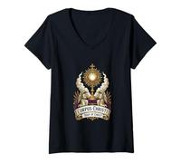 Femme Corpus Christi Consécration Latine Messe Catholique T-Shirt avec Col en V
