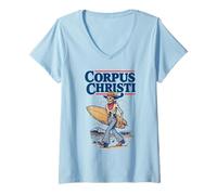 Femme Corpus Christi Surf Retro Skeleton Cowboy Surfing Texas T-Shirt avec Col en V