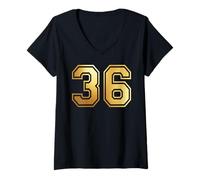 Femme Correspondance Graphique des Sports d'équipe 36 numéros Trente-Six T-Shirt avec Col en V