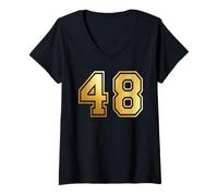 Femme Correspondance Graphique des Sports d'équipe 48 numéros Quarante-Huit T-Shirt avec Col en V