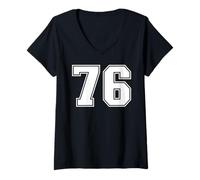 Femme Correspondance Graphique des Sports d'équipe 76 numéros Soixante-Seize T-Shirt avec Col en V