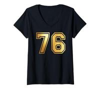Femme Correspondance Graphique des Sports d'équipe 76 numéros Soixante-Seize T-Shirt avec Col en V