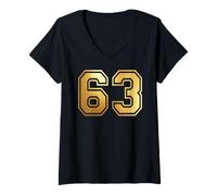 Femme Correspondance Graphique Universitaire des Sports d'équipe 63 numéros Soixante-Trois T-Shirt avec Col en V