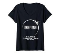 Femme Correspondance Totale de la totalité de l'équipe d'observation de l'éclipse Solaire 2027 T-Shirt avec Col en V