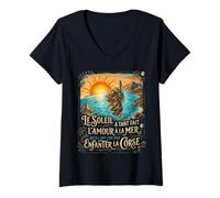 Femme Corse Citation Cadeau Souvenir Île de Beauté T-Shirt avec Col en V