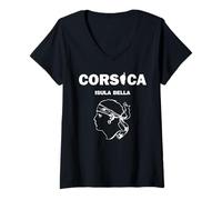 Femme Corse Isula Bella avec Corse tête de Pirate France Corse Corse T-Shirt avec Col en V