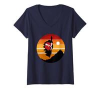 Femme Corsica Île Coucher de Soleil et Montagnes Carte Corse T-Shirt avec Col en V