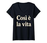 Femme Così è la vita That's Life Citation italienne Phrase rétro T-Shirt avec Col en V
