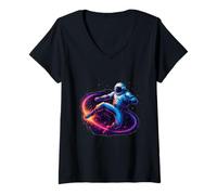 Femme Cosmic Astronaute Energy Kick Motion T-Shirt avec Col en V