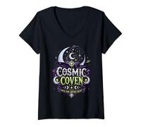 Femme Cosmic Coven Sorcières extraterrestres Halloween T-Shirt avec Col en V
