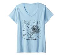 Femme Cosmic Peacock Dreamer Céleste Space Oiseau Ligne Art T-Shirt avec Col en V