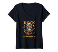 Femme Cosmic Raccoon Rock Voyager T-Shirt avec Col en V