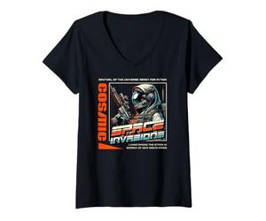 Femme Cosmic Space Invasions Sci FI Sentinelle of The Universe T-Shirt avec Col en V