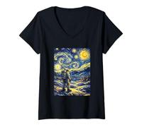 Femme Cosmique Explorer Astronaute Van Gogh Starry Night Inspired T-Shirt avec Col en V