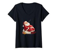 Femme Costume Amusant de Père Noël endormi mais venant pour Noël T-Shirt avec Col en V