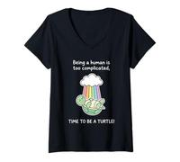 Femme Costume Amusant de Tortue Arc-en-Ciel Time to Be A Turtle T-Shirt avec Col en V