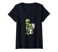 Femme Costume Amusant d'extraterrestre pour Les Amateurs de Toilettes et d'extraterrestres T-Shirt avec Col en V
