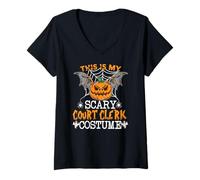 Femme Costume Amusant « This is My Scary Court Clerk » pour fête d'halloween T-Shirt avec Col en V