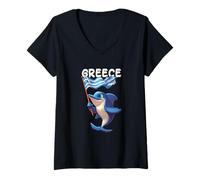 Femme Costume Cool de Dauphin avec Drapeau de la Grèce T-Shirt avec Col en V