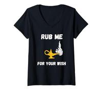 Femme Costume d'Aladin avec lampe de génie drôle Rub Me Wishes T-Shirt avec Col en V