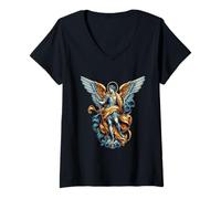Femme Costume d'archange Saint Michel Anges Saint Patron T-Shirt avec Col en V