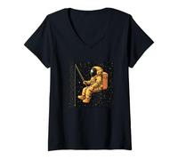 Femme Costume d'astronaute amusant sur une pause de pêche pour homme et femme T-Shirt avec Col en V