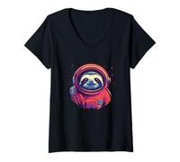 Femme Costume d'astronaute de l'espace cool avec paresseux pour garçons et filles T-Shirt avec Col en V