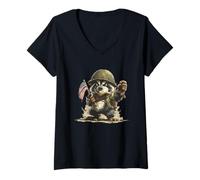 Femme Costume de Blaireau Battlefield pour Les Amateurs américains et Militaires T-Shirt avec Col en V