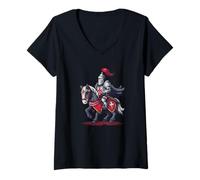 Femme Costume de Chevalier médiéval Cool avec Cheval T-Shirt avec Col en V