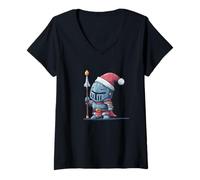 Femme Costume de Chevalier Mignon de Dessin animé pour Chevaliers de Noël T-Shirt avec Col en V