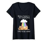 Femme Costume de Chien Mignon sous l'arc-en-Ciel Être Humain est compliqué T-Shirt avec Col en V