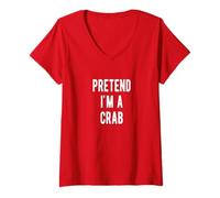 Femme Costume de crabe pour Halloween avec inscription « Pretend i am a Crabe » T-Shirt avec Col en V