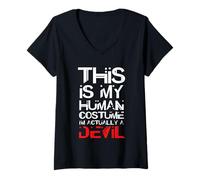 Femme Costume de Diable pour Halloween Satan Lucifer T-Shirt avec Col en V