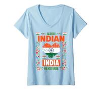 Femme Costume de Drapeau Indien pour Femme sur Le thème du Drapeau Indien T-Shirt avec Col en V