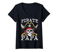 Femme Costume de Famille avec tête de Mort de Pirate pour Papa, Grand-père et Homme T-Shirt avec Col en V
