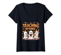 Femme Costume de fantôme Mignon pour Enseignants d'halloween T-Shirt avec Col en V