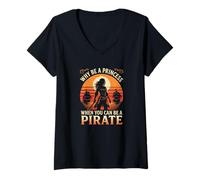 Femme Costume de Fille « Why Be A Princess When You Can Be A Pirate » T-Shirt avec Col en V