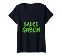 Femme Costume de Gobelin en Sauce pour Barbecue Chef Cuisinier Sauce piquante Sriracha T-Shirt avec Col en V