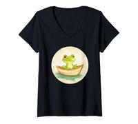 Femme Costume de grenouille mignonne en bateau pour garçons et filles T-Shirt avec Col en V