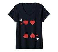 Femme Costume de Groupe d'halloween Four of Hearts Deck of Cards T-Shirt avec Col en V