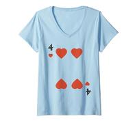 Femme Costume de Groupe d'halloween Four of Hearts Deck of Cards T-Shirt avec Col en V