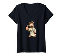 Femme Costume de Jésus Christ de Dessin animé pour Les Amateurs de Pouce vers Le Haut T-Shirt avec Col en V