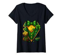 Femme Costume de Leprechaun pour la Saint-Patrick - Trèfle Irlandais T-Shirt avec Col en V
