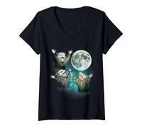 Femme Costume de Lune hurlante avec 3 Possums de Lune Morte Opposum T-Shirt avec Col en V