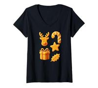 Femme Costume de Noël Amusant en Forme de pépite de Poulet pour Enfants T-Shirt avec Col en V